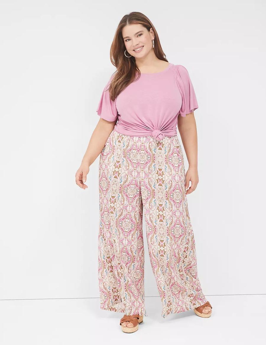 Παντελονι γυναικεια Lane Bryant Wide Leg Vacation ροζ | IZS6852NP