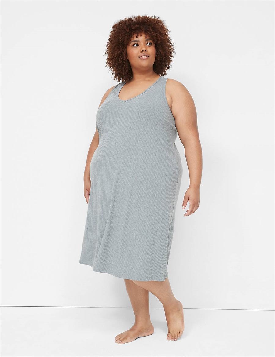 Φορεμα γυναικεια Lane Bryant Wide Rib High-Slit Midi γκρι | HAE7615FK