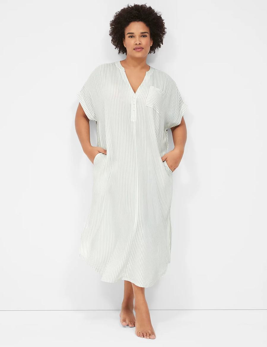 πουκαμισα γυναικεια Lane Bryant Woven Maxi Sleepshirt ασπρα | QBR2140SG