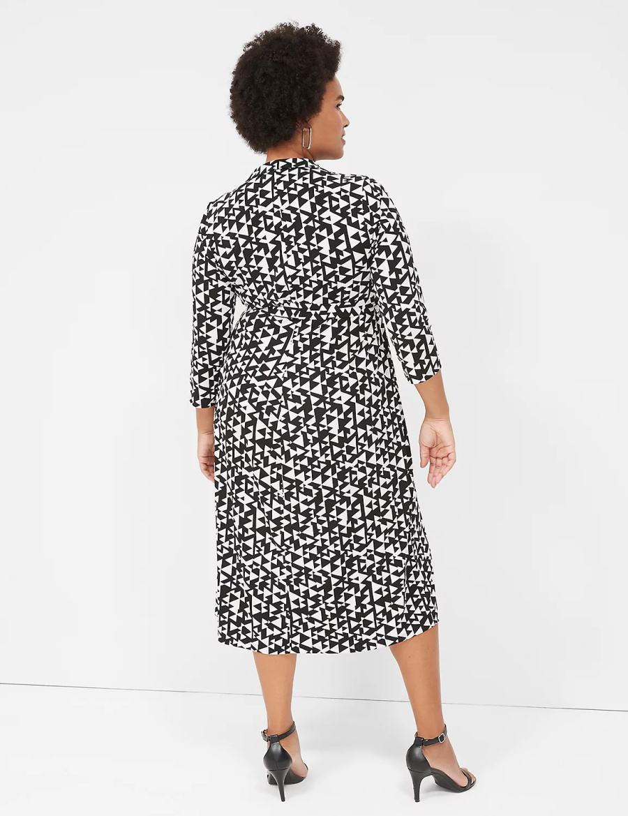 Μίντι Φόρεμα γυναικεια Lane Bryant 3/4-Sleeve Collar Faux-Wrap Jersey μαυρα | OCZ3284XW