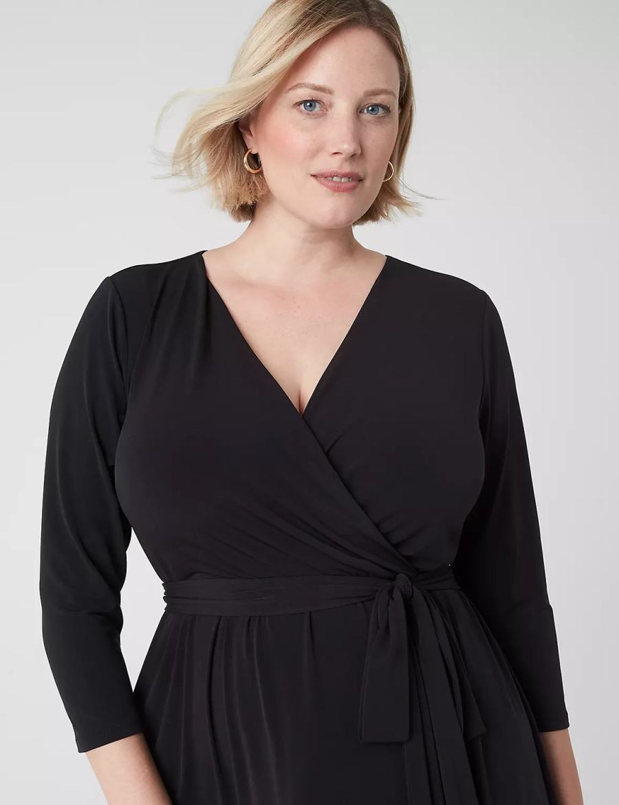 Μίντι Φόρεμα γυναικεια Lane Bryant 3/4-Sleeve High-Low Jersey μαυρα | VPN7956LJ