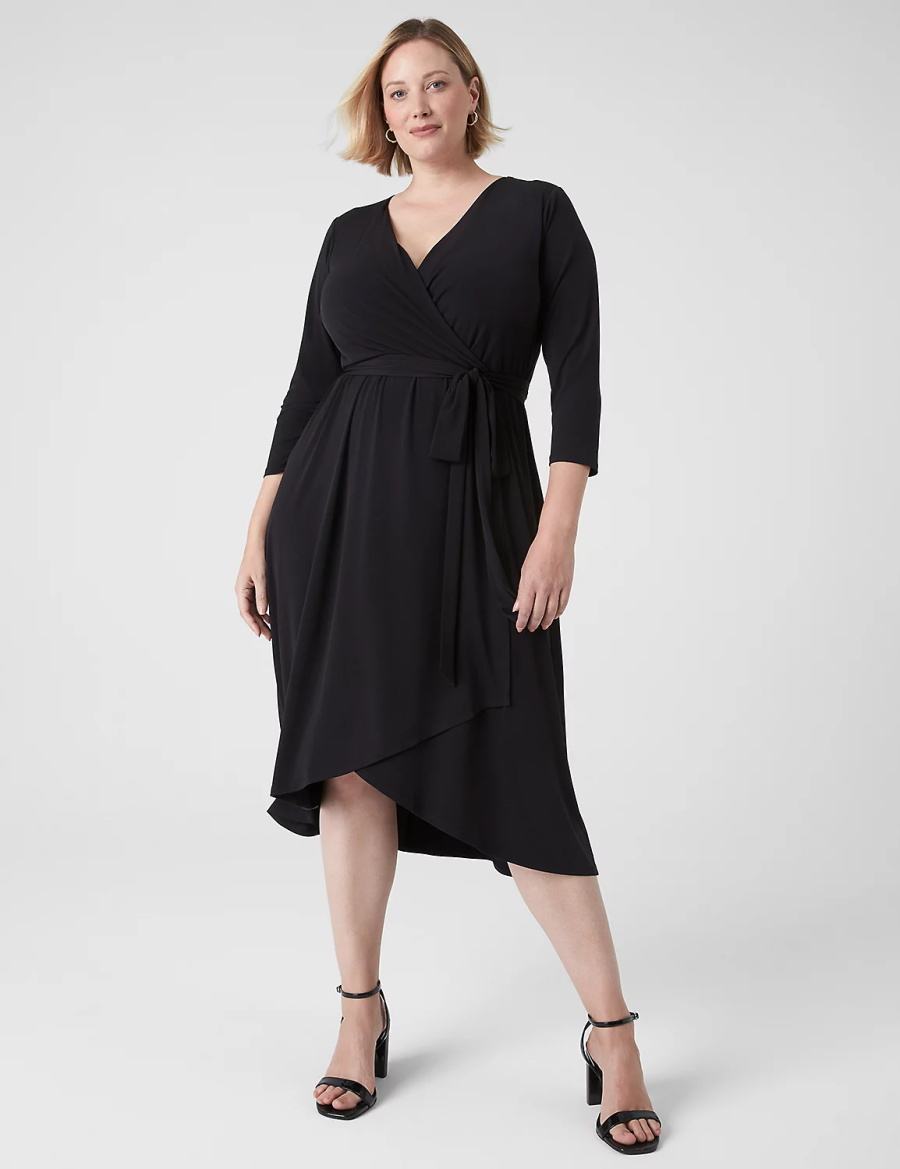 Μίντι Φόρεμα γυναικεια Lane Bryant 3/4-Sleeve High-Low Jersey μαυρα | VPN7956LJ