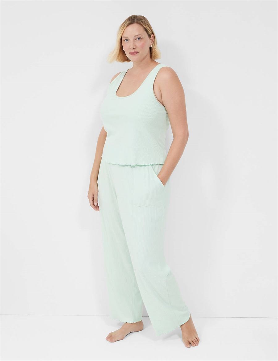 αμανικα μπλουζακια γυναικεια Lane Bryant Brushed Rib Lettuce-Hem ανοιχτο πρασινο | XQS9873GP