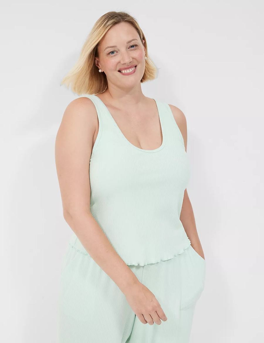 αμανικα μπλουζακια γυναικεια Lane Bryant Brushed Rib Lettuce-Hem ανοιχτο πρασινο | XQS9873GP