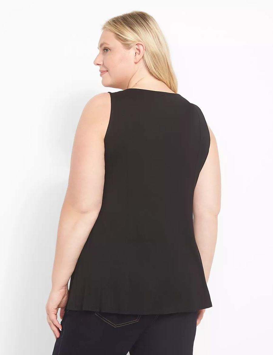 Μπλουζακια Αμανικα γυναικεια Lane Bryant Classic Scoop-Neck Fit & Flare μαυρα | IQZ6665ZG