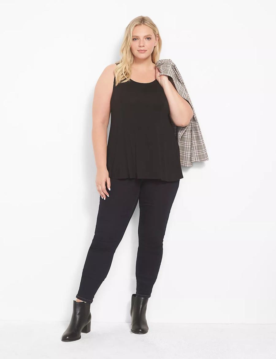 Μπλουζακια Αμανικα γυναικεια Lane Bryant Classic Scoop-Neck Fit & Flare μαυρα | IQZ6665ZG