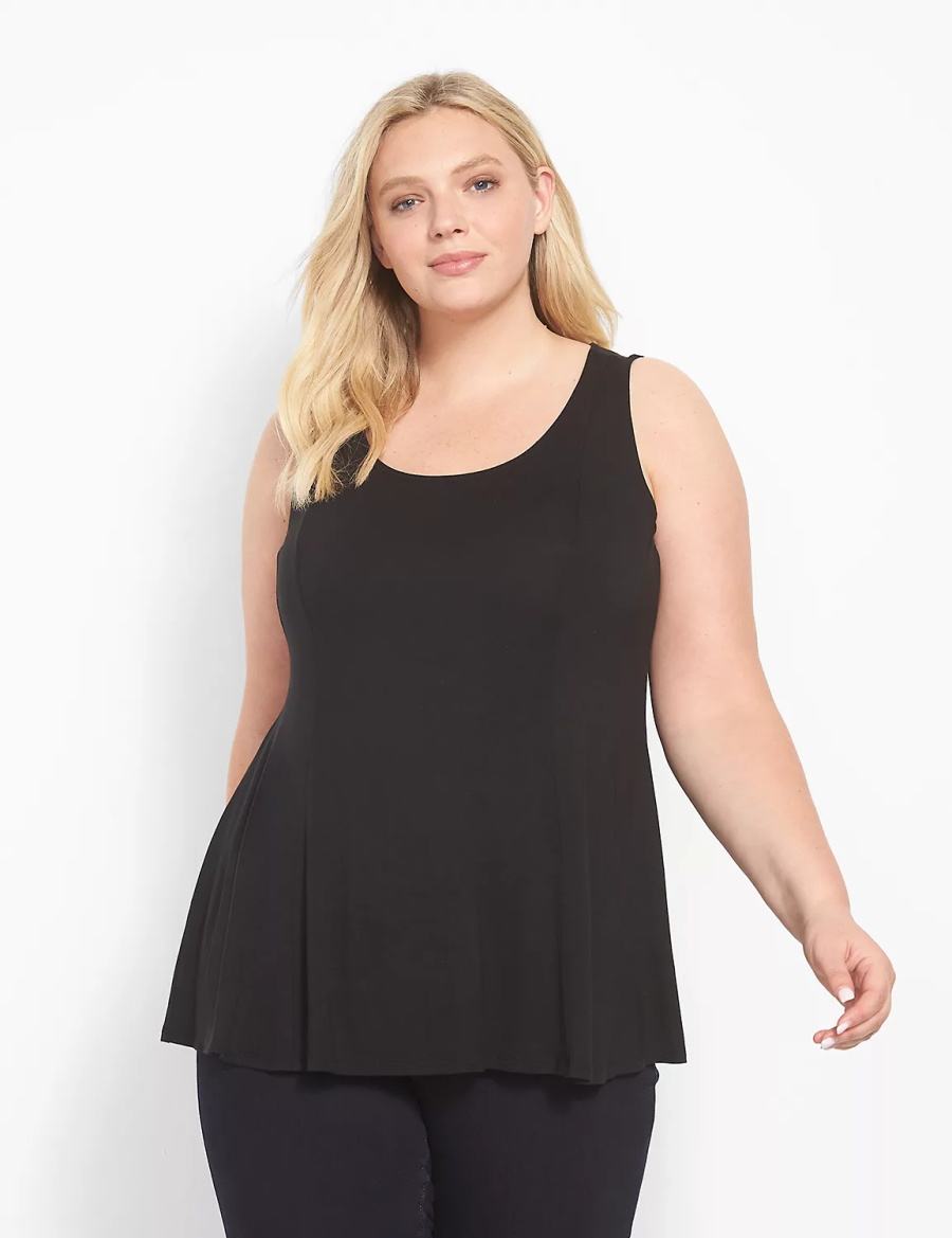 Μπλουζακια Αμανικα γυναικεια Lane Bryant Classic Scoop-Neck Fit & Flare μαυρα | IQZ6665ZG