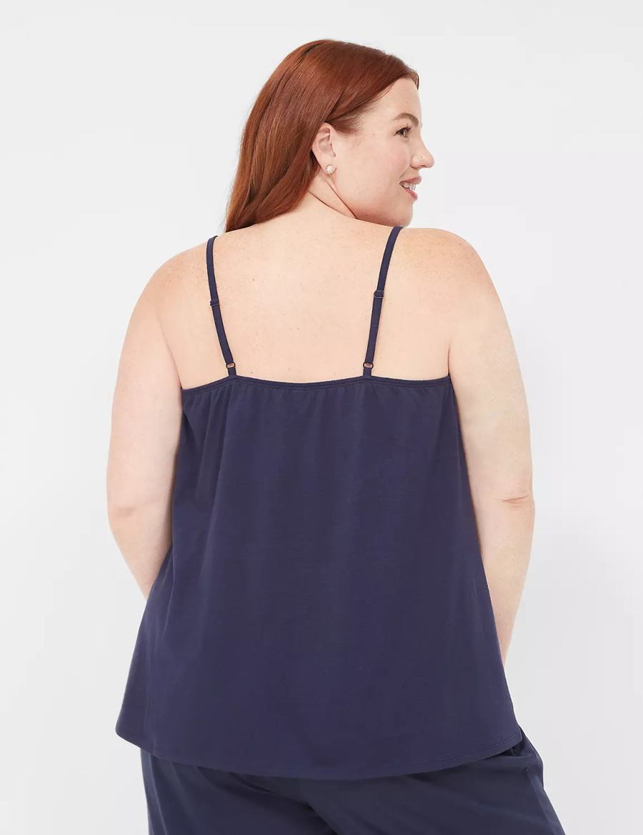 αμανικα μπλουζακια γυναικεια Lane Bryant Comfy Cotton Lace-Trim Cami μπλε | DPQ9971BR