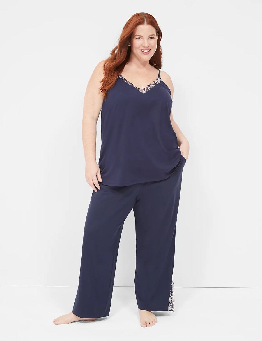 αμανικα μπλουζακια γυναικεια Lane Bryant Comfy Cotton Lace-Trim Cami μπλε | DPQ9971BR