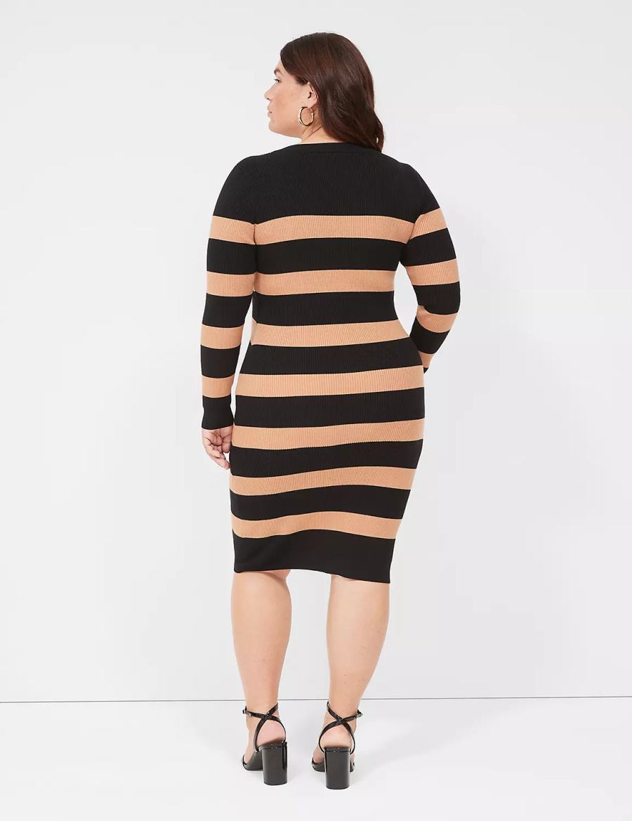 Πλεκτό Φόρεμα γυναικεια Lane Bryant Crew-Neck Stripe Sweater μαυρα | OMH4974EL