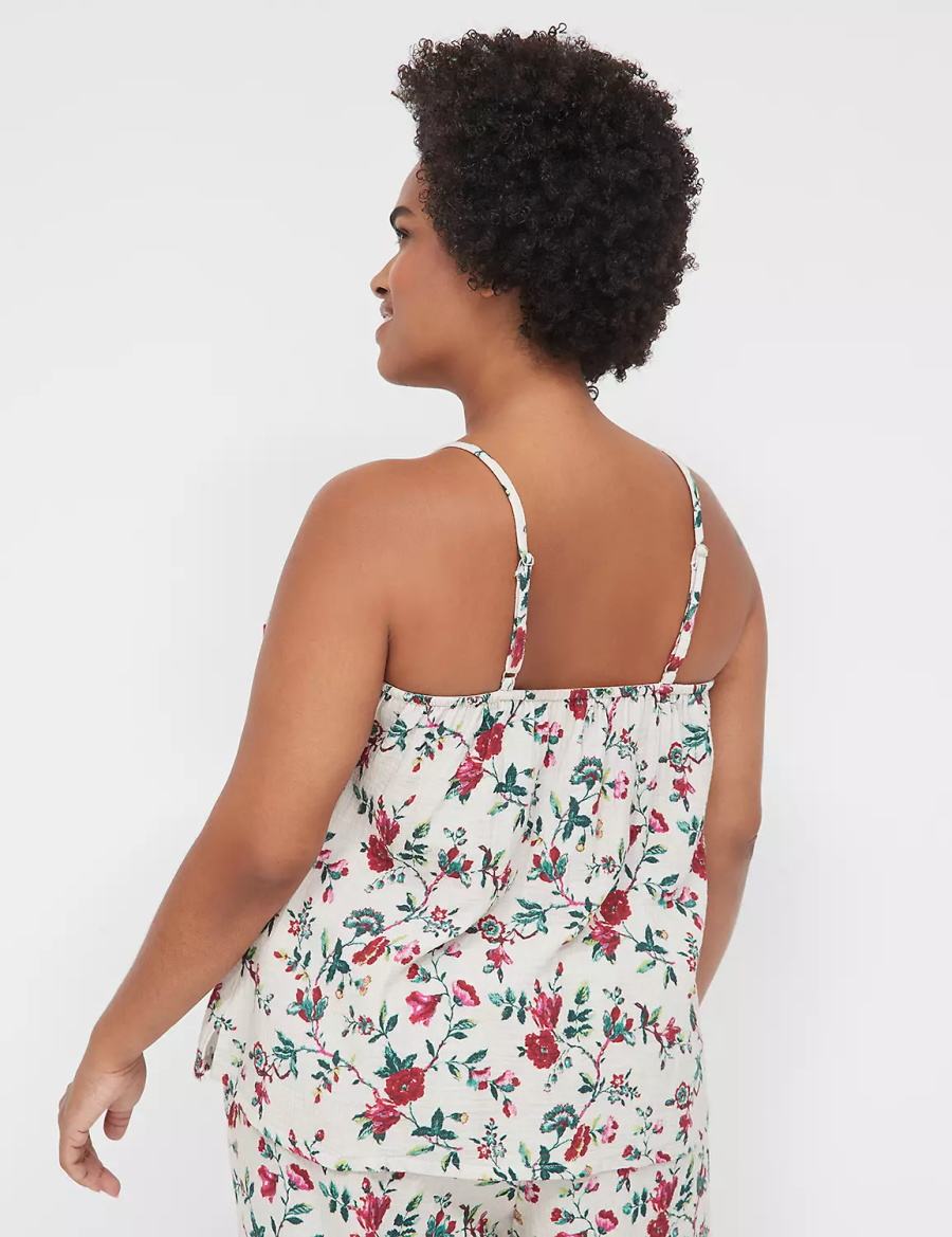 αμανικα μπλουζακια γυναικεια Lane Bryant Crinkle Woven Sleep Cami ασπρα Πολύχρωμο | MGH5417YQ