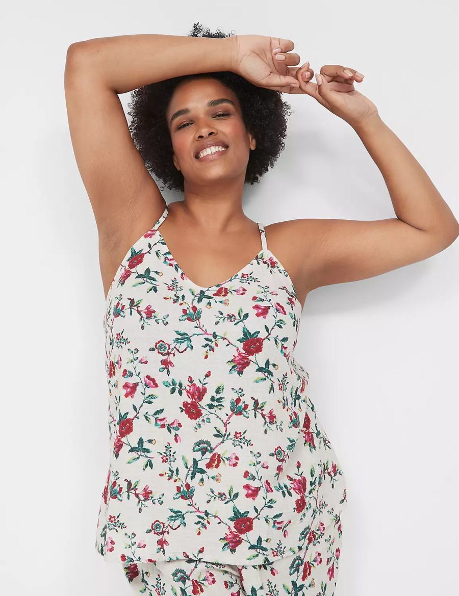 αμανικα μπλουζακια γυναικεια Lane Bryant Crinkle Woven Sleep Cami ασπρα Πολύχρωμο | MGH5417YQ