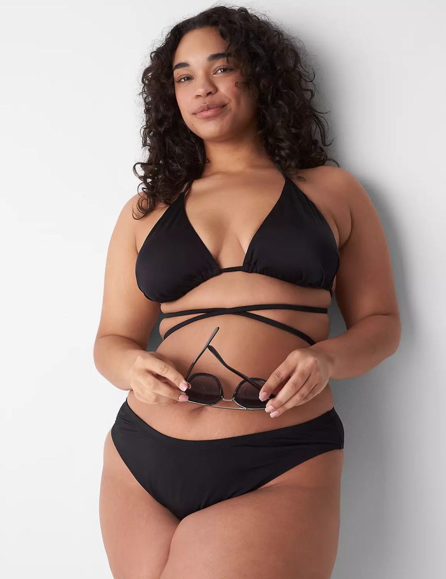 Μπικινι Τριγωνο γυναικεια Lane Bryant Dipped Tanga Swim μαυρα | SBG5027AW