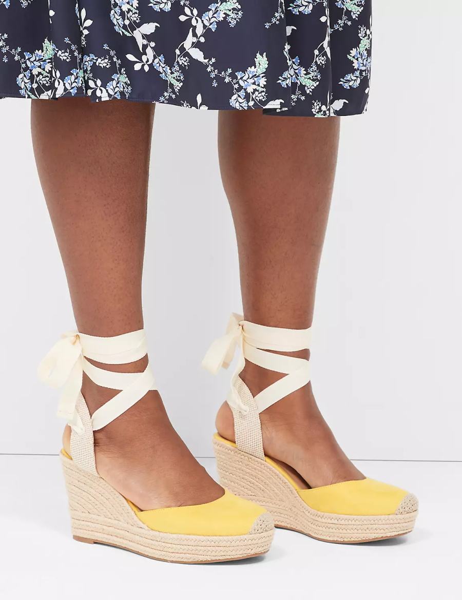 Πεδιλα Πλατφορμεσ γυναικεια Lane Bryant Dream Cloud Ankle-Tie Espadrille κίτρινα | LVT3993WA