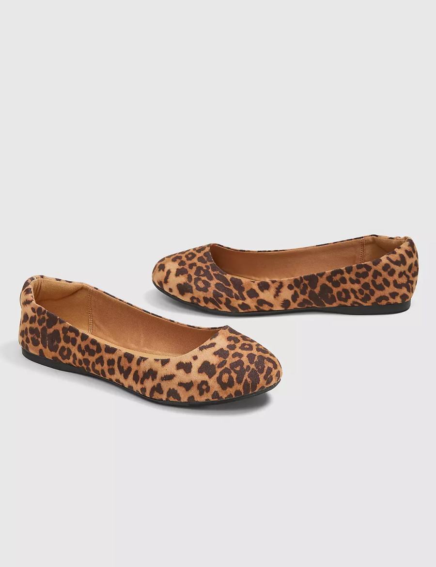 Παπουτσια Μπαλαρινεσ γυναικεια Lane Bryant Dream Cloud Round-Toe Flat - Leopard Print καφε μαυρα | LUP1973MW