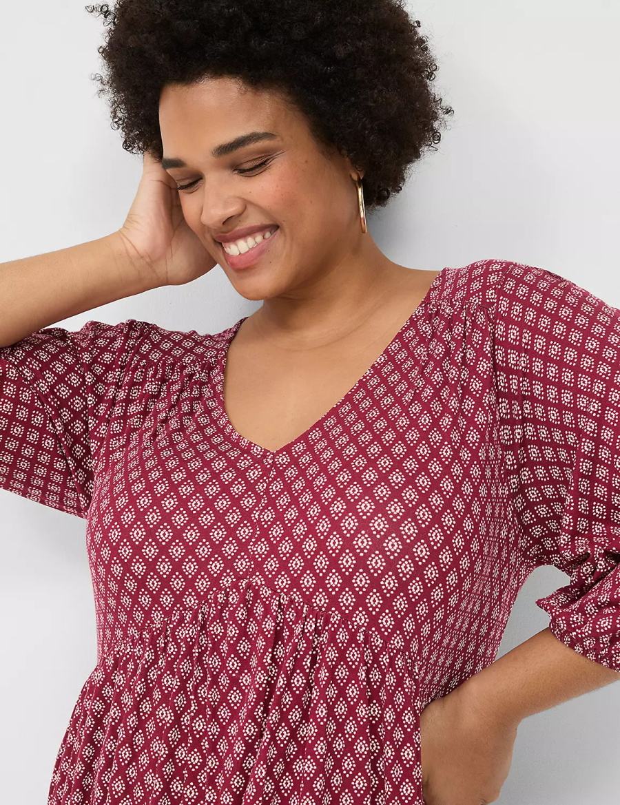 καθημερινο φορεμα γυναικεια Lane Bryant Easy Swing V-Neck μπορντο | UHQ57LW