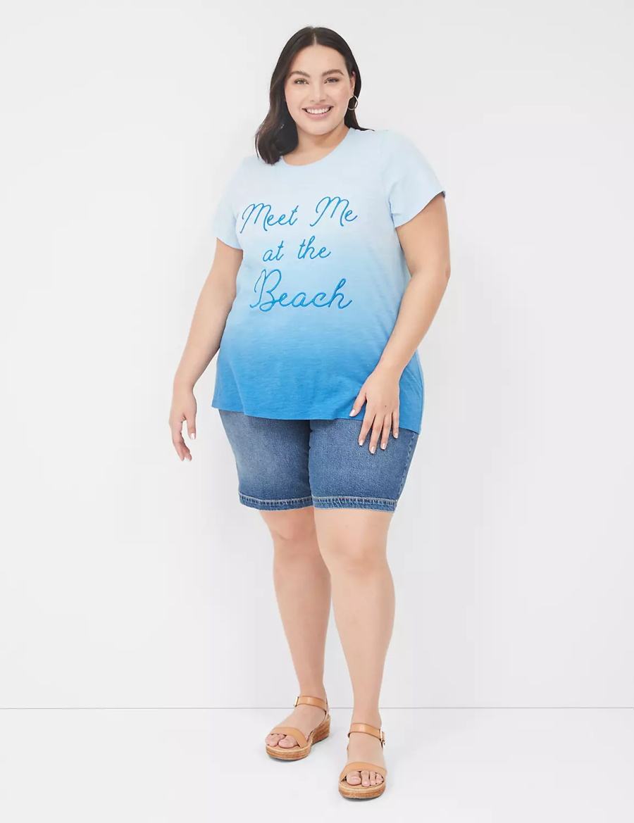 Μπλουζακια Αμανικα γυναικεια Lane Bryant Embroidered Meet Me At The Beach Graphic Tee μπλε | QBL7690WB