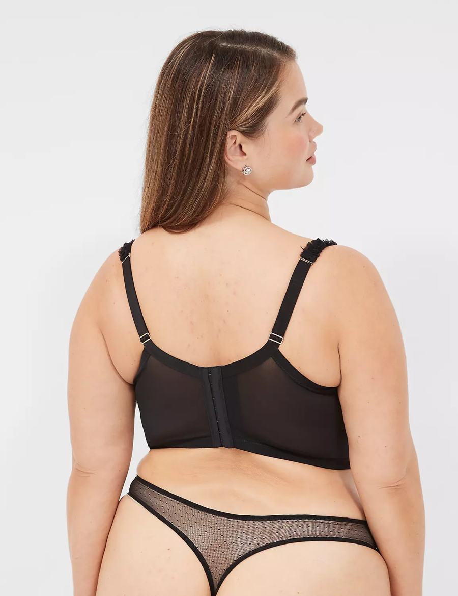 Σουτιέν Μπαλκονέτ γυναικεια Lane Bryant Embroidered Ruffle-Trim Longline Boost μαυρα | ENK818MU