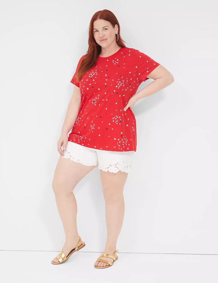 Μπλουζακια Αμανικα γυναικεια Lane Bryant Embroidered Stars Graphic Tee κοκκινα | FFD3331YN