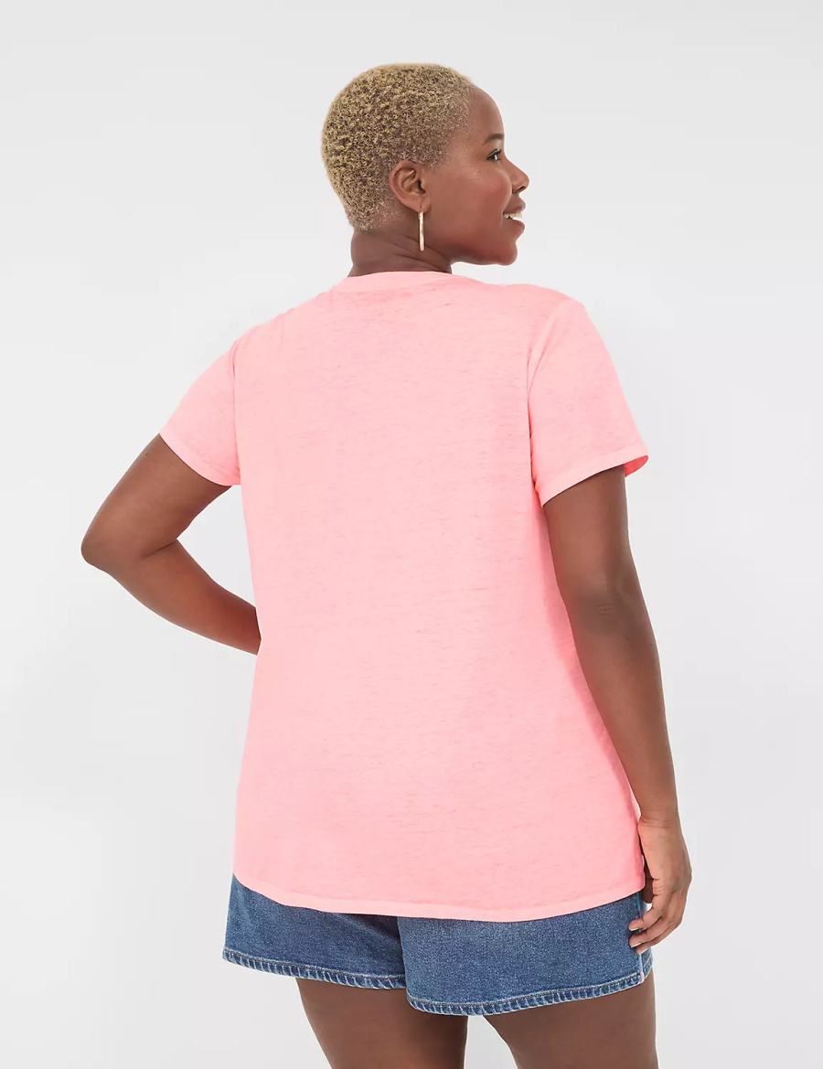 Μπλουζακια Αμανικα γυναικεια Lane Bryant Embroidered Sunkissed Graphic Tee ανοιχτο κοραλι | QJV6939PC