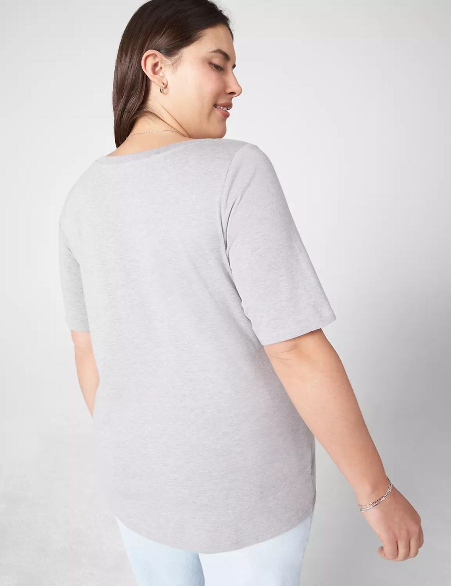 Μπλουζακια Αμανικα γυναικεια Lane Bryant Essential V-Neck Tee ανοιχτο γκρι | KRO790MN