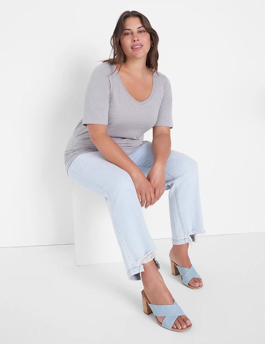 Μπλουζακια Αμανικα γυναικεια Lane Bryant Essential V-Neck Tee ανοιχτο γκρι | KRO790MN