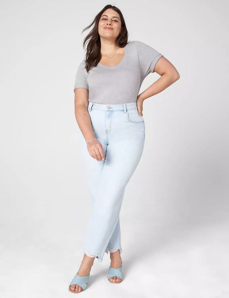 Μπλουζακια Αμανικα γυναικεια Lane Bryant Essential V-Neck Tee ανοιχτο γκρι | KRO790MN