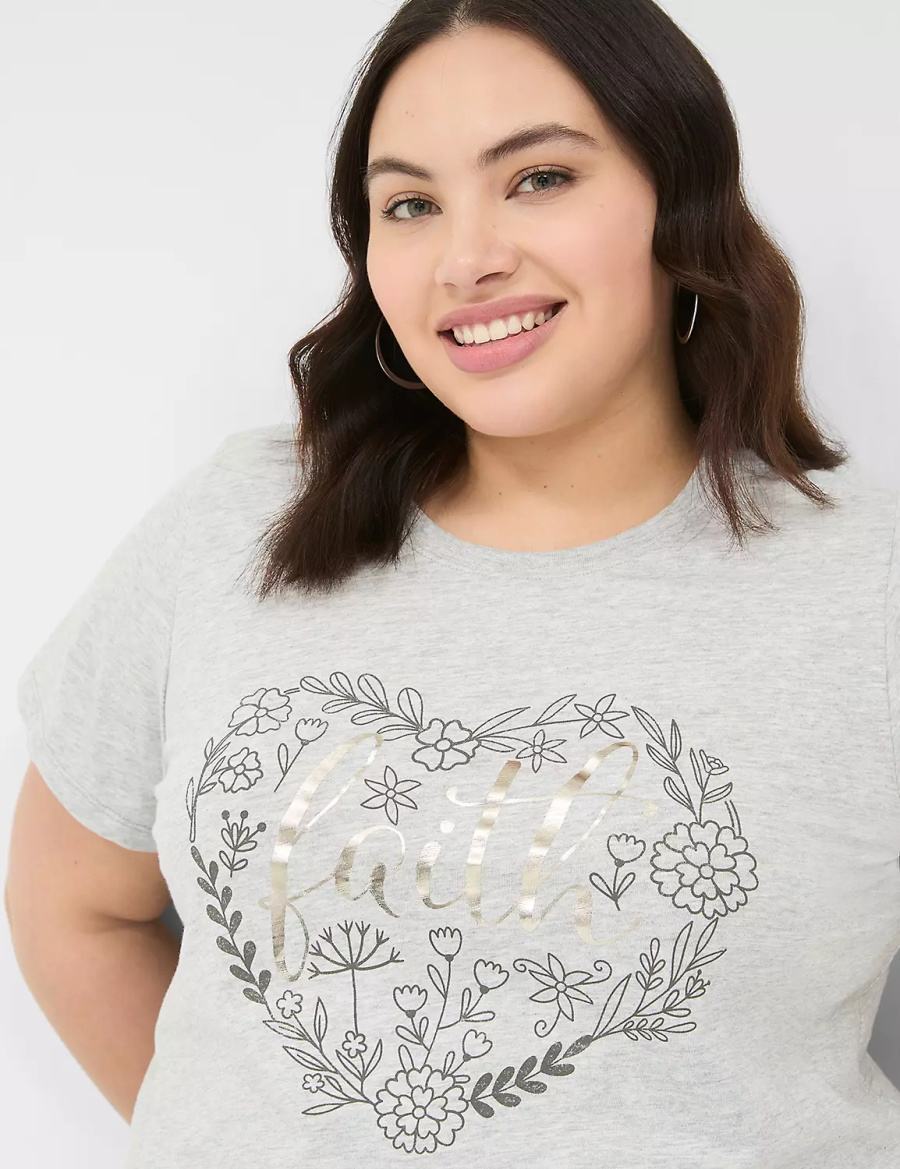 Μπλουζακια Αμανικα γυναικεια Lane Bryant Faith Graphic Tee γκρι | MET2281BR