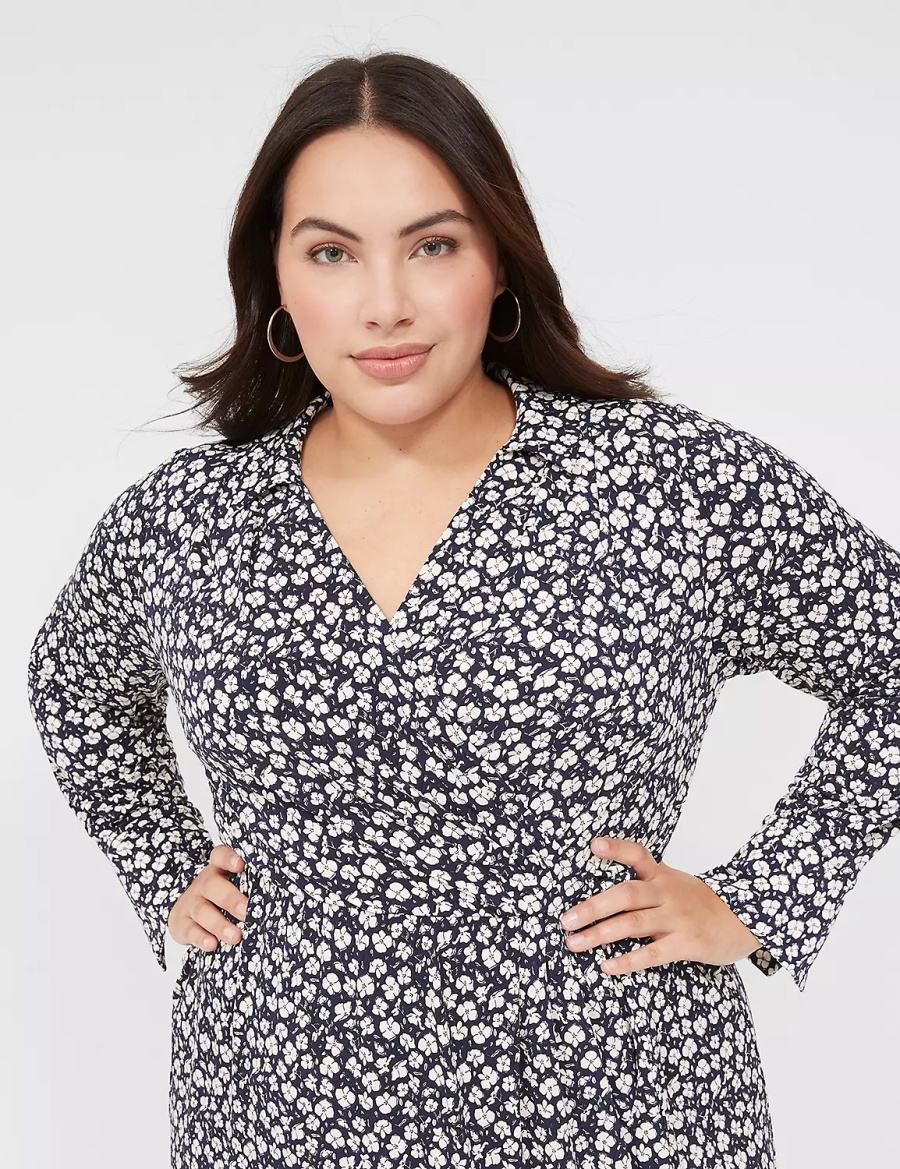 Μίντι Φόρεμα γυναικεια Lane Bryant Faux-Wrap Collar Jersey σκουρο μπλε | VUF687QI