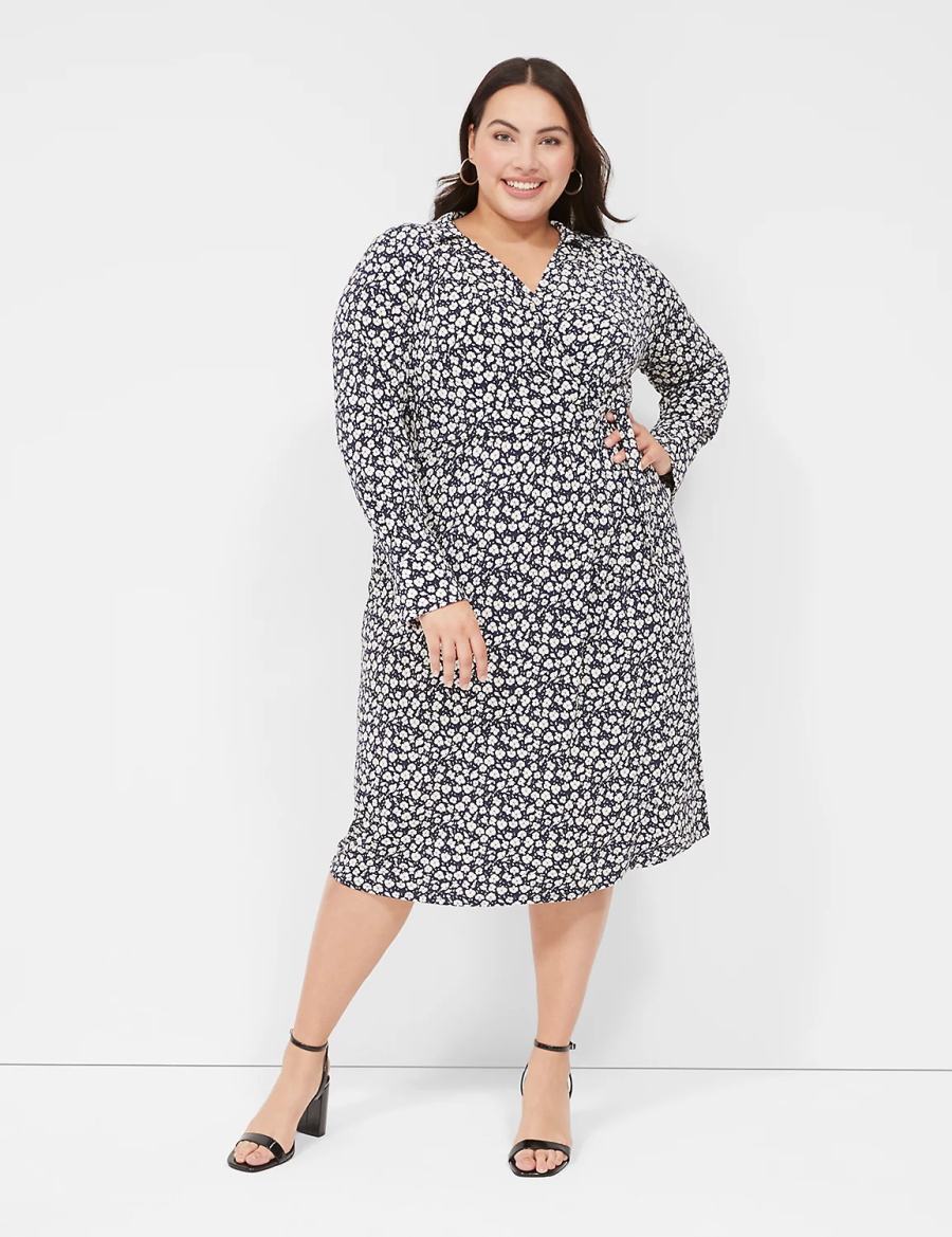 Μίντι Φόρεμα γυναικεια Lane Bryant Faux-Wrap Collar Jersey σκουρο μπλε | VUF687QI