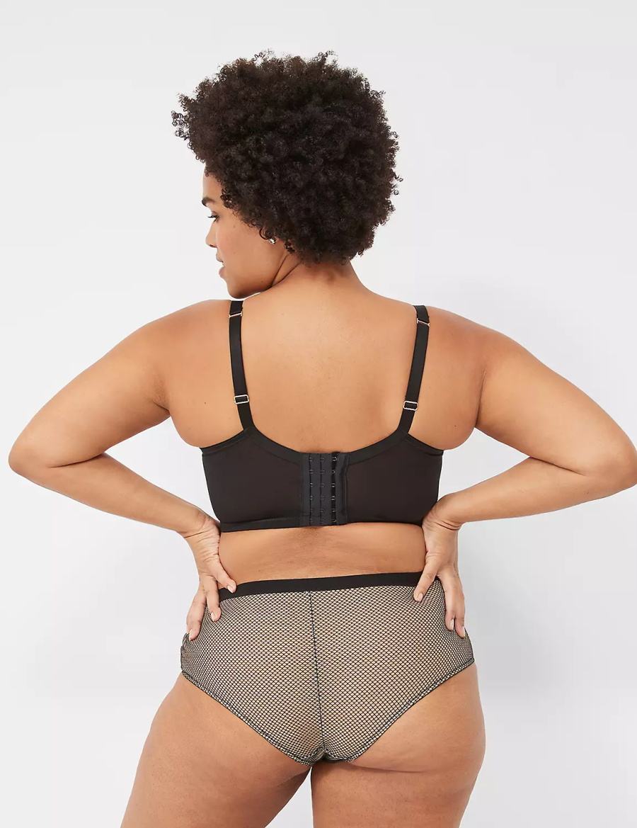 Σουτιέν Μπαλκονέτ γυναικεια Lane Bryant Fishnet Longline Boost μαυρα | KSR9158SO