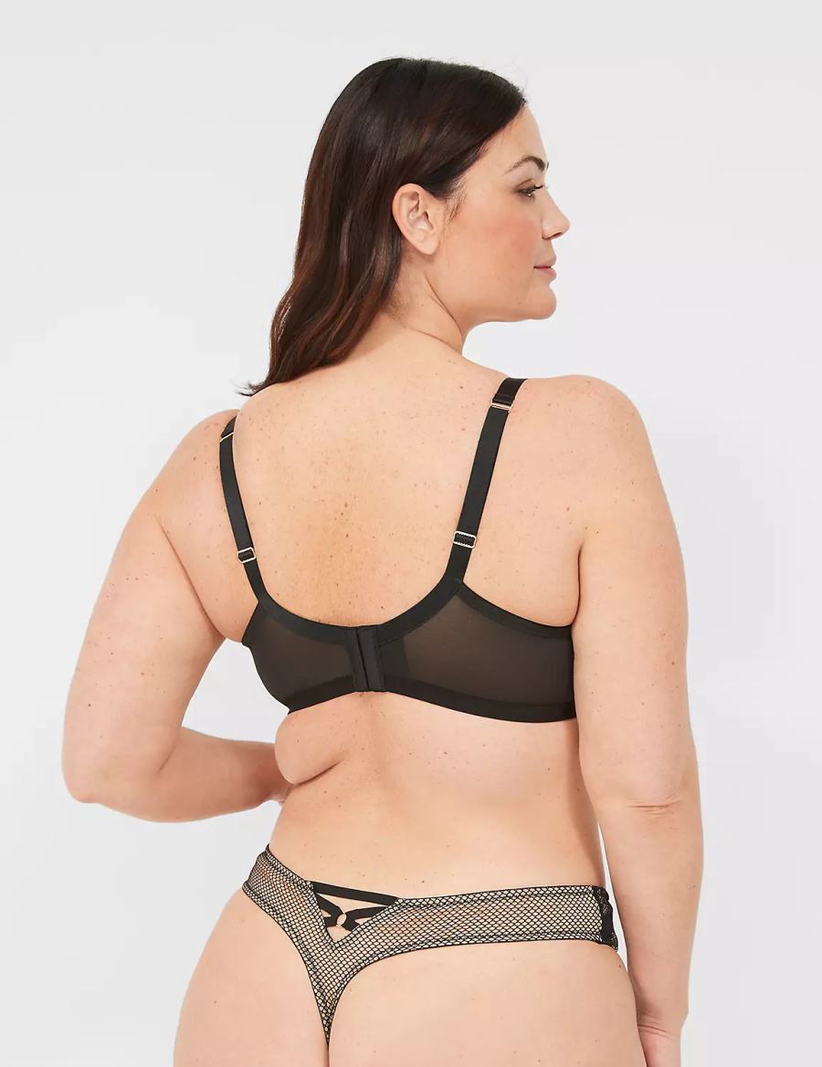 Σουτιέν Μπαλκονέτ γυναικεια Lane Bryant Fishnet & Lace Unlined μαυρα | XZA962GN