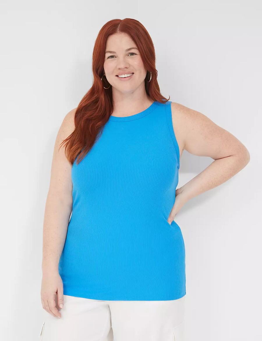 Μπλουζακια Αμανικα γυναικεια Lane Bryant Fitted High-Neck Rib μπλε | IND6127OC