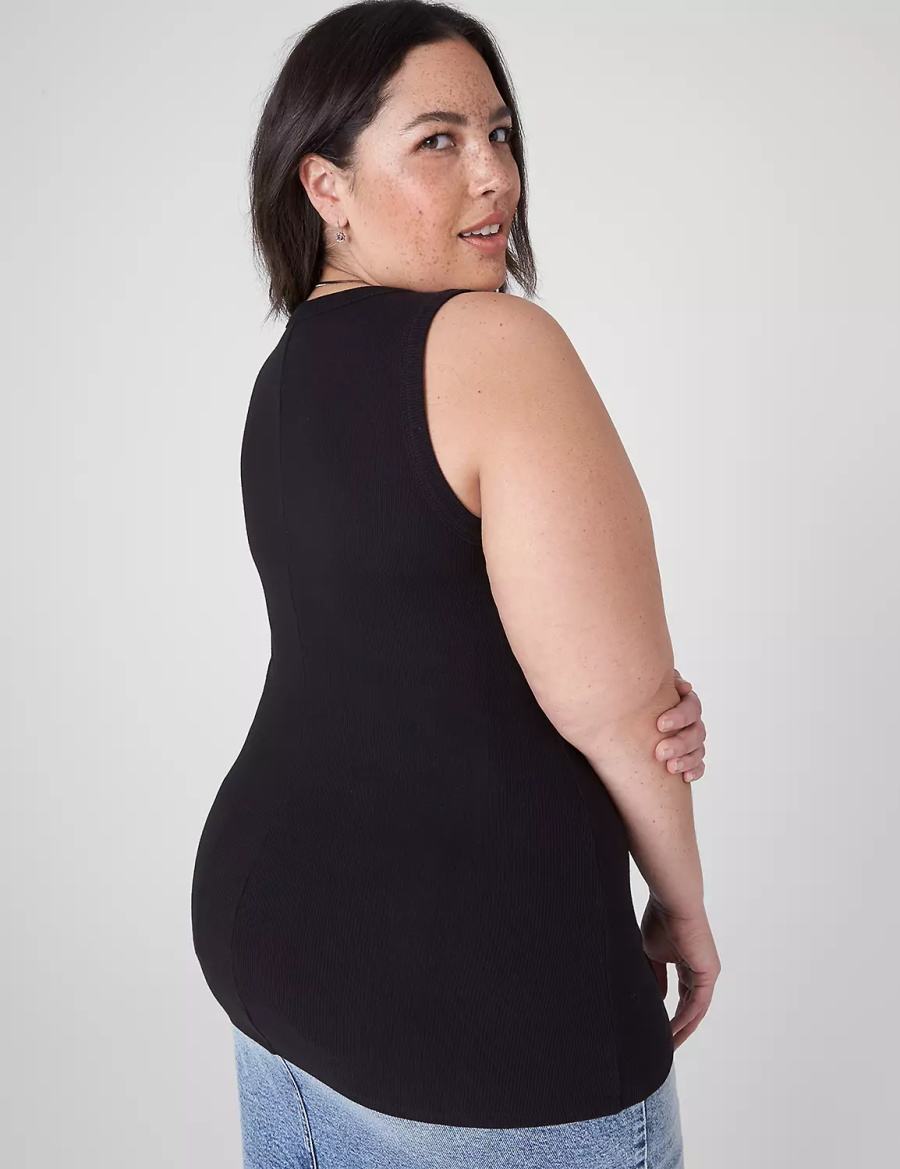 Μπλουζακια Αμανικα γυναικεια Lane Bryant Fitted High-Neck Rib μαυρα | IWG2560EU