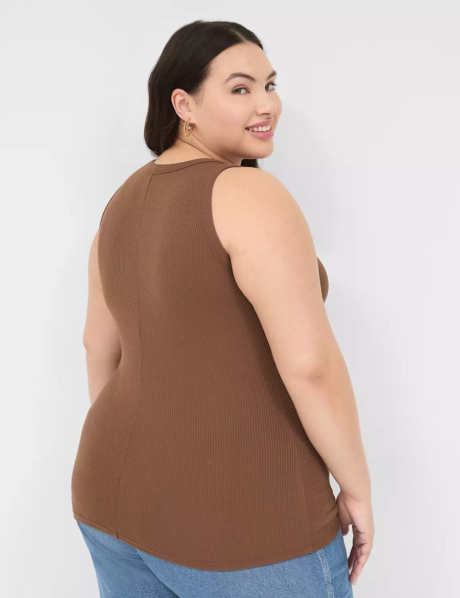 Μπλουζακια Αμανικα γυναικεια Lane Bryant Fitted High-Neck Rib καφε | MVP7053PI