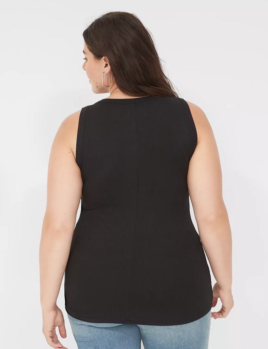 Μπλουζακια Αμανικα γυναικεια Lane Bryant Fitted High-Neck Rib μαυρα | UVJ7638WR