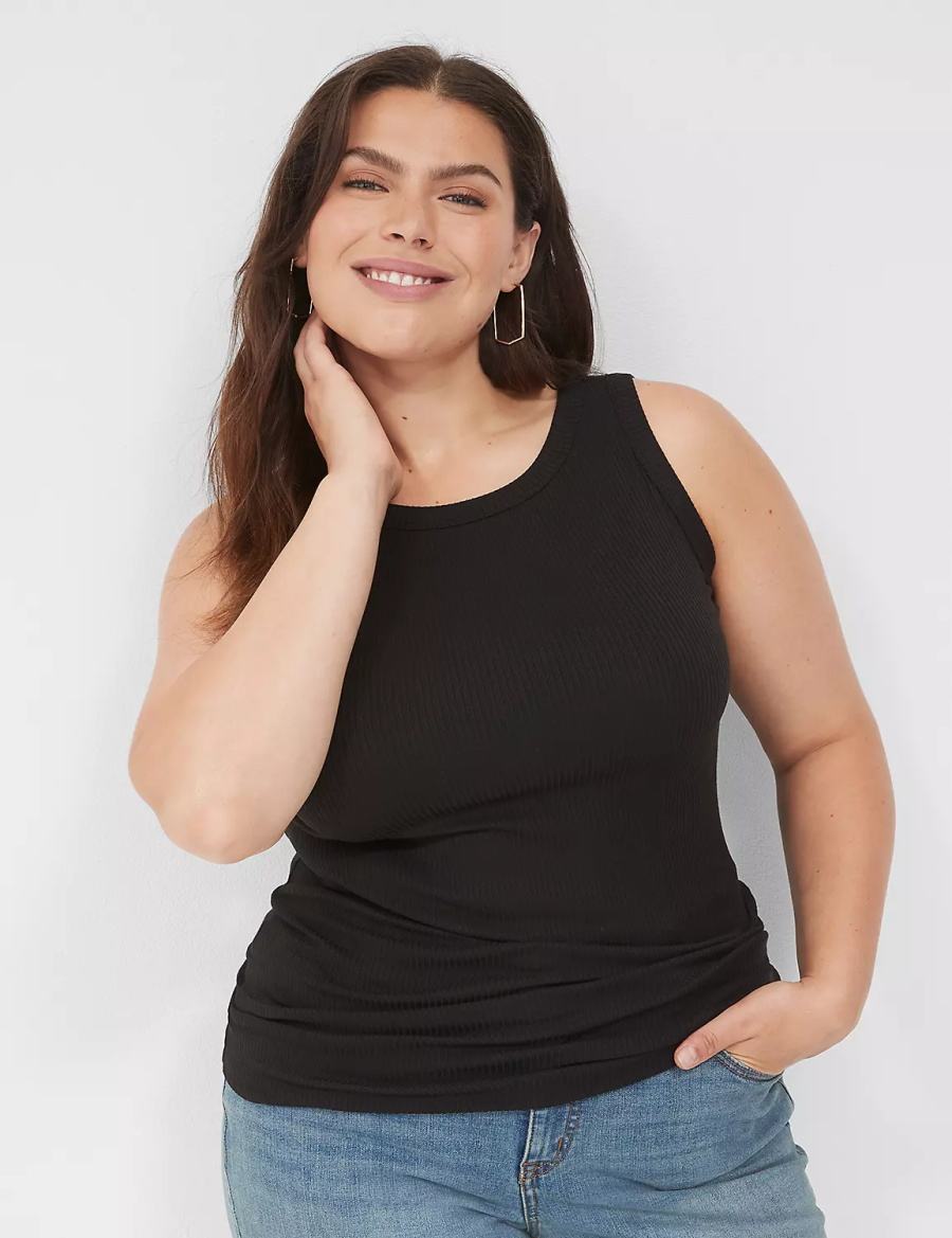 Μπλουζακια Αμανικα γυναικεια Lane Bryant Fitted High-Neck Rib μαυρα | UVJ7638WR