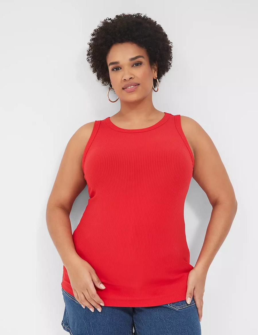 Μπλουζακια Αμανικα γυναικεια Lane Bryant Fitted High-Neck Rib κοκκινα | ZAQ5112TR