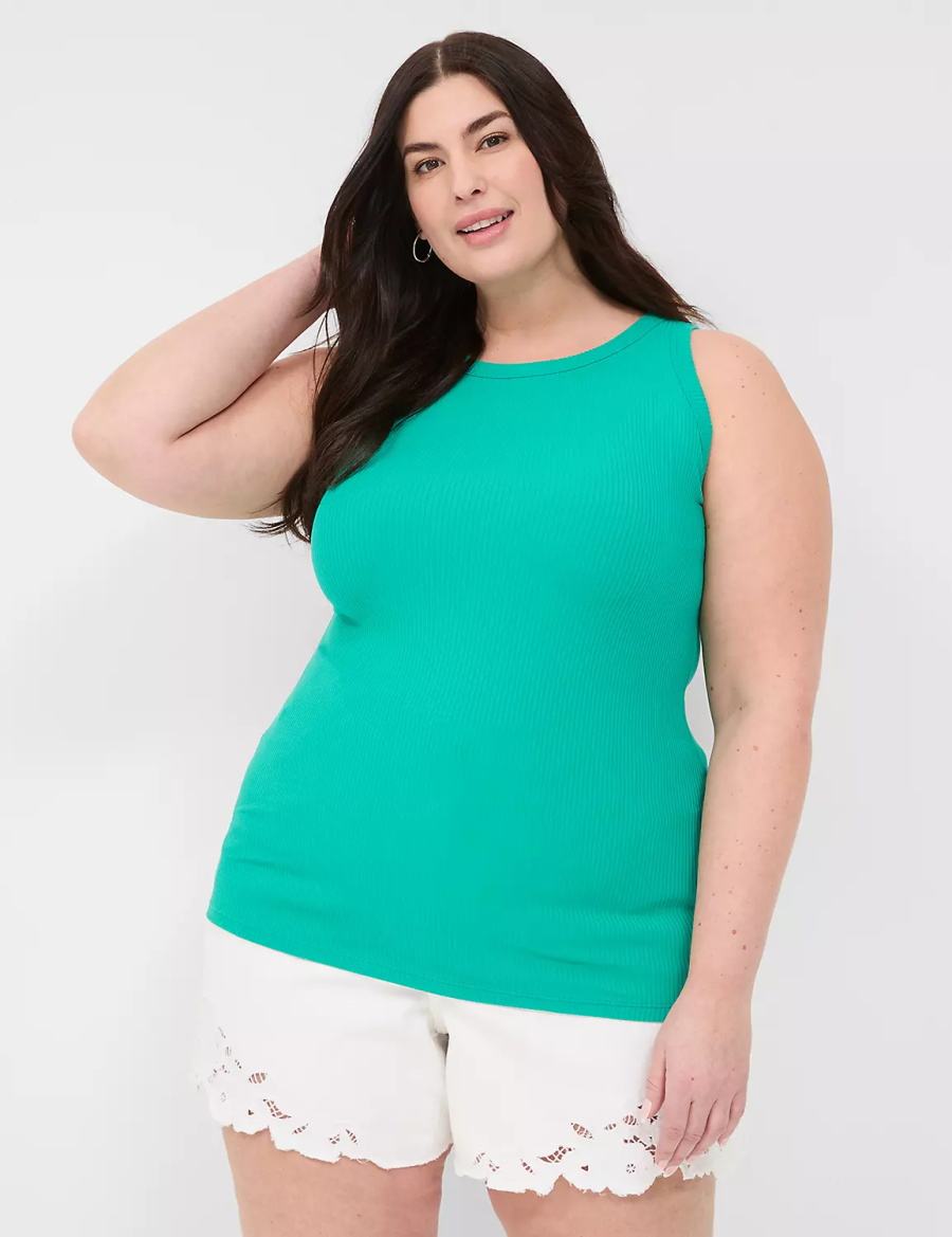 Μπλουζακια Αμανικα γυναικεια Lane Bryant Fitted High-Neck Rib ανοιχτο τυρκουάζ | XLW7725PN