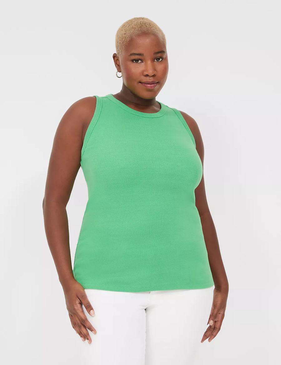 Μπλουζακια Αμανικα γυναικεια Lane Bryant Fitted High-Neck Ribbed πρασινο | HET398DO