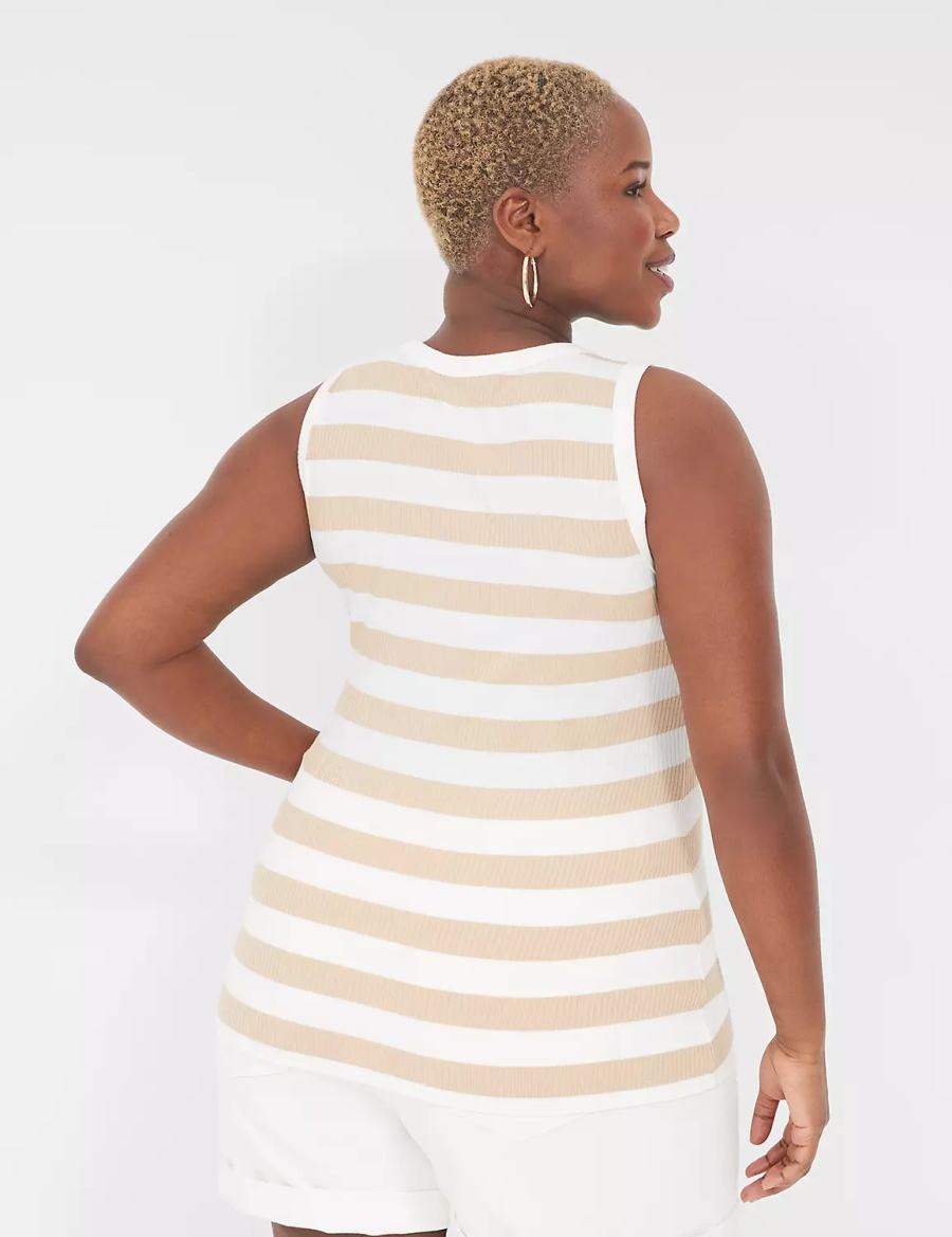 Μπλουζακια Αμανικα γυναικεια Lane Bryant Fitted High-Neck Ribbed καφε ασπρα | EJP3371YE