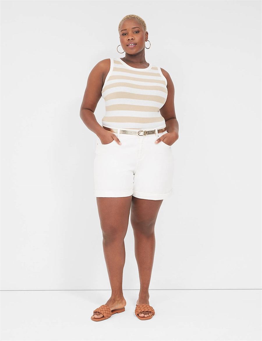 Μπλουζακια Αμανικα γυναικεια Lane Bryant Fitted High-Neck Ribbed καφε ασπρα | EJP3371YE