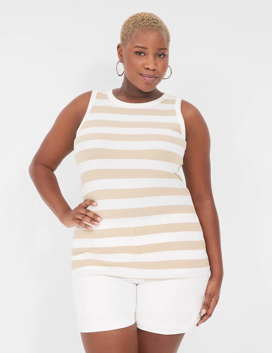 Μπλουζακια Αμανικα γυναικεια Lane Bryant Fitted High-Neck Ribbed καφε ασπρα | EJP3371YE