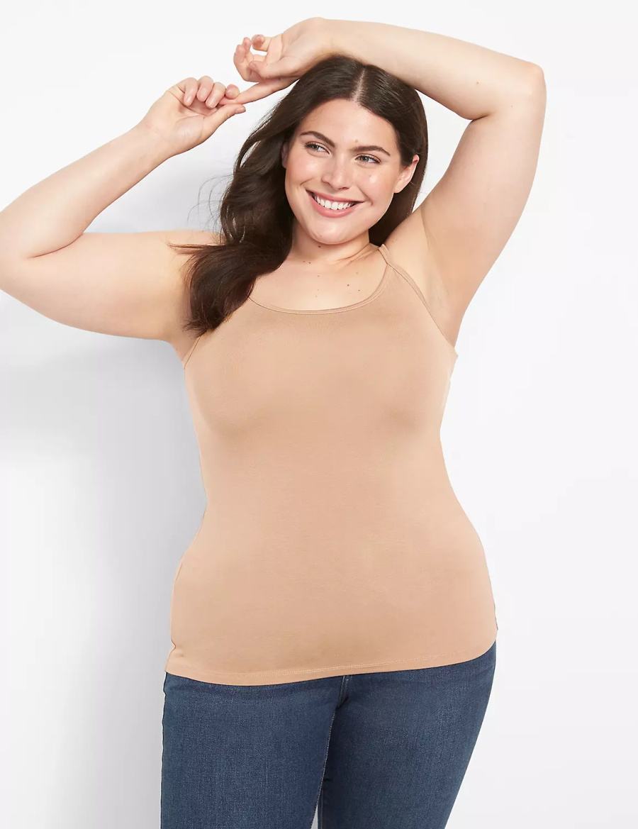 Μπλουζακια Αμανικα γυναικεια Lane Bryant Fitted Scoop-Neck Cami καφε | CMA3956GC