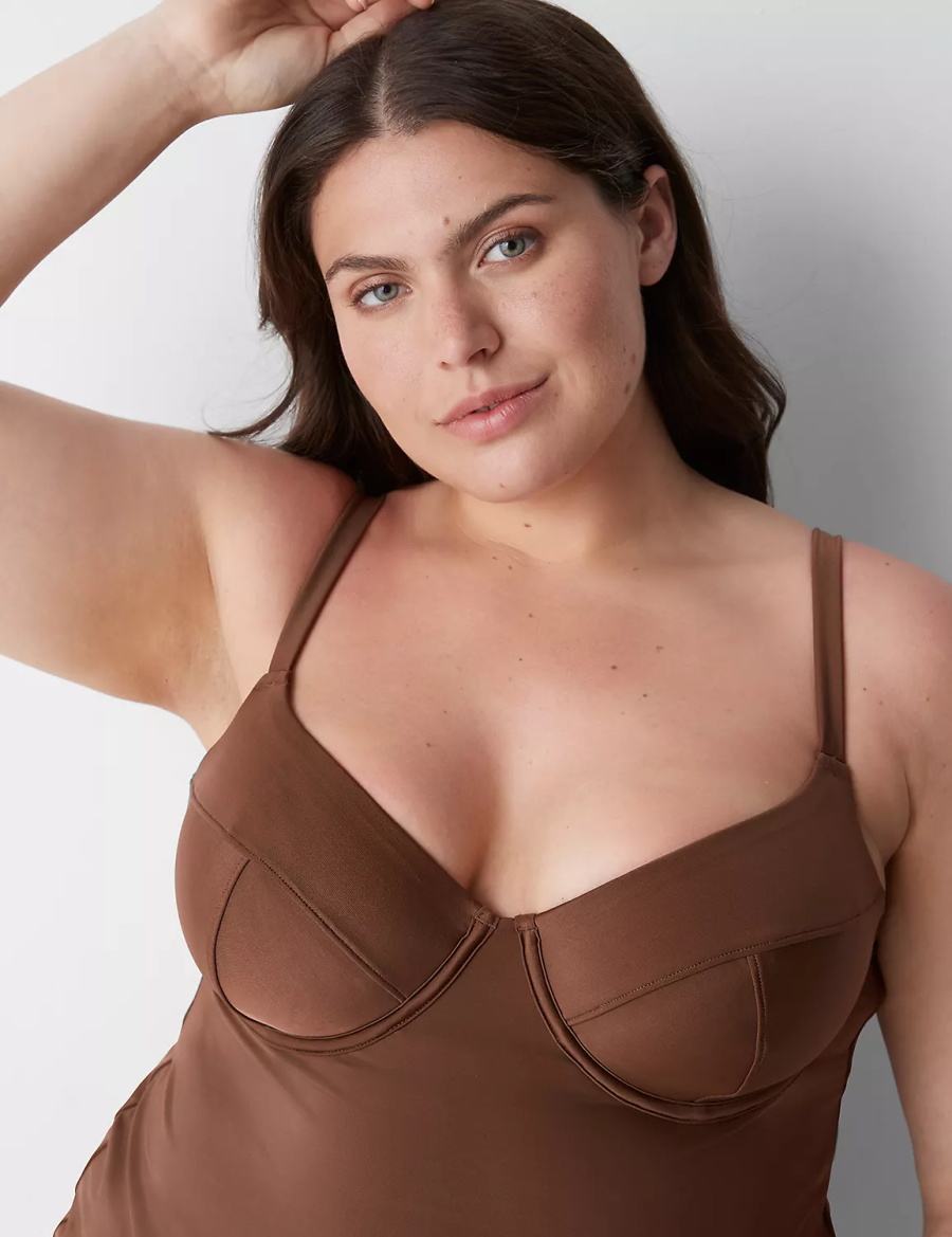 Μπικινι Τοπ γυναικεια Lane Bryant Fitted Underwire Balconette Swim Tankini σκούρο καφε | GTU3221YQ