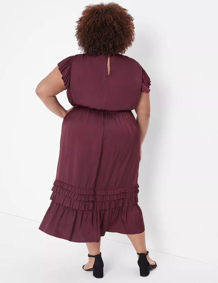 Μίντι Φόρεμα γυναικεια Lane Bryant Flutter-Sleeve Shirred μπορντο | MDB2477VP