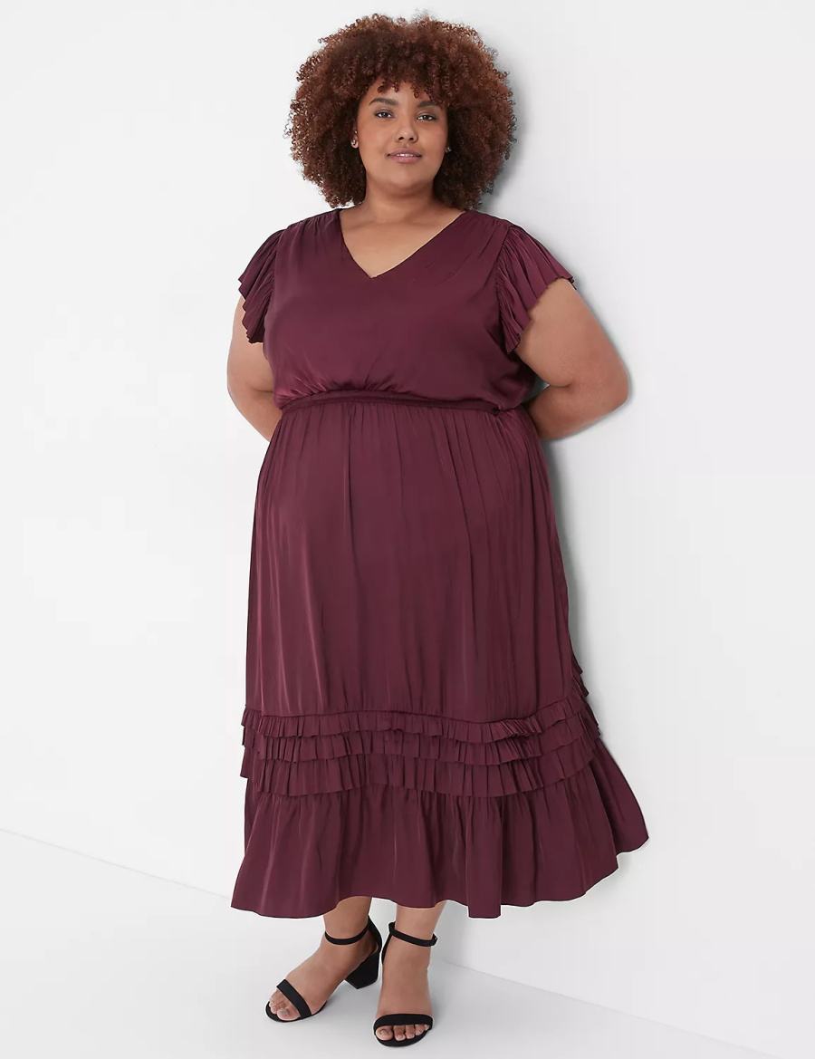 Μίντι Φόρεμα γυναικεια Lane Bryant Flutter-Sleeve Shirred μπορντο | MDB2477VP