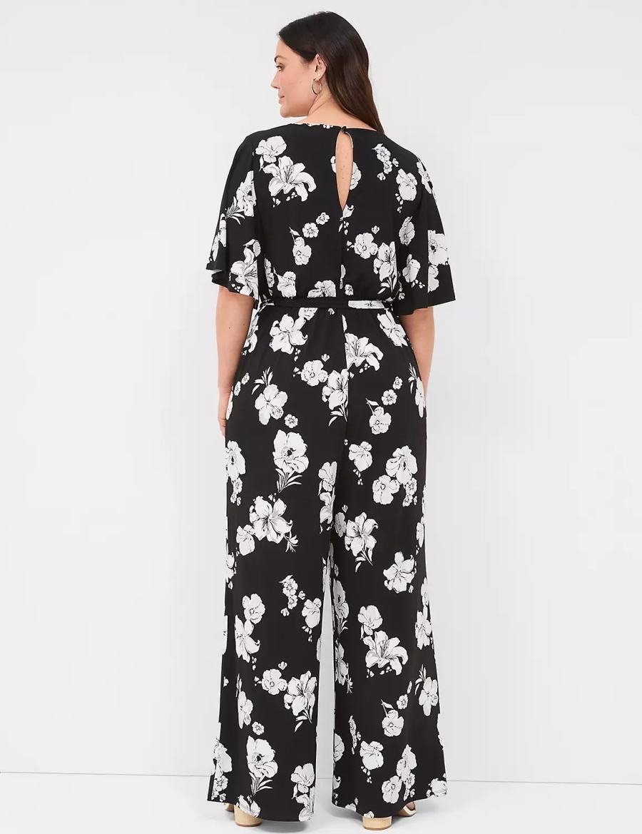 Ολοσωμη Φορμα γυναικεια Lane Bryant Flutter-Sleeve Wide Leg Jersey μαυρα | LOQ2767UZ