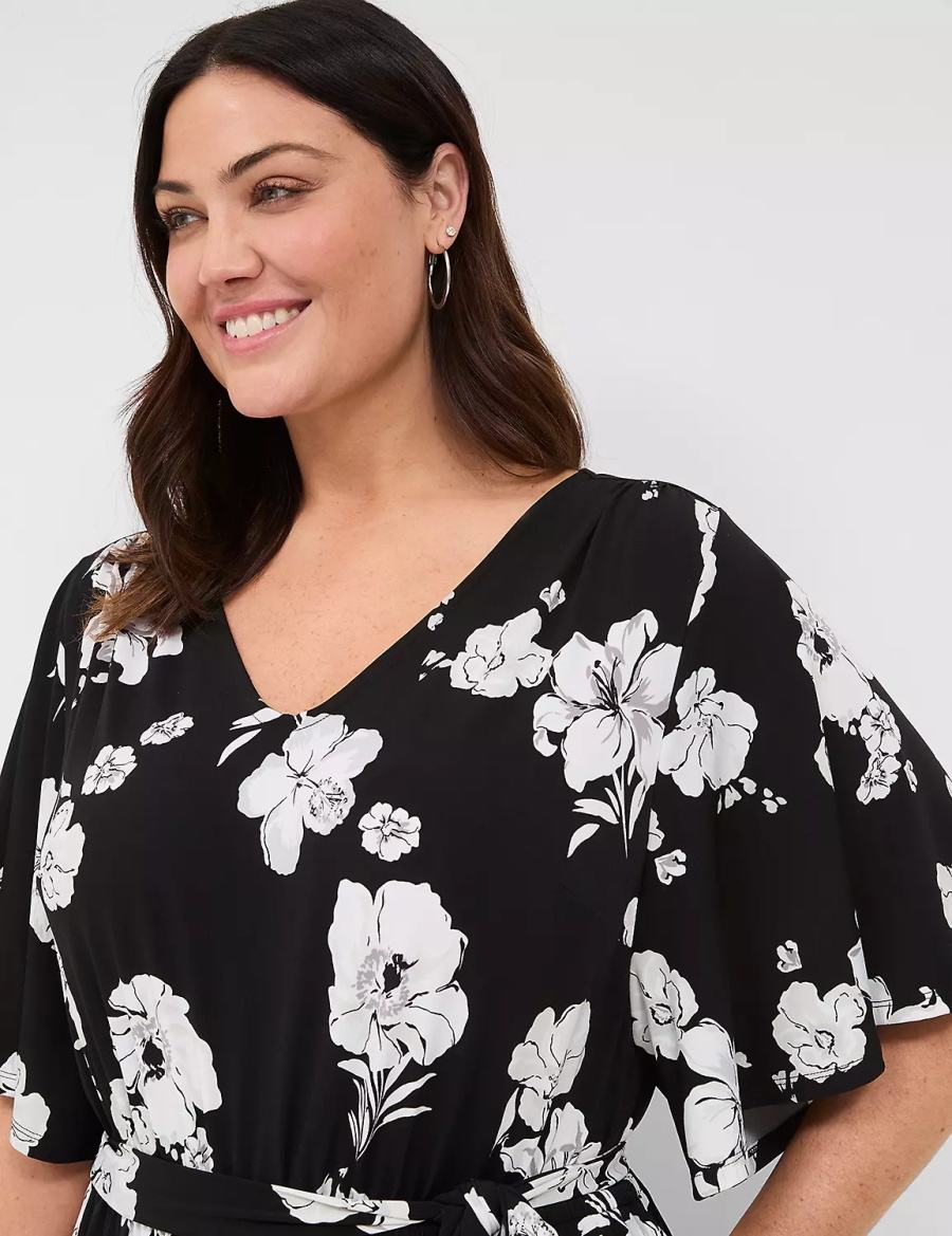 Ολοσωμη Φορμα γυναικεια Lane Bryant Flutter-Sleeve Wide Leg Jersey μαυρα | LOQ2767UZ