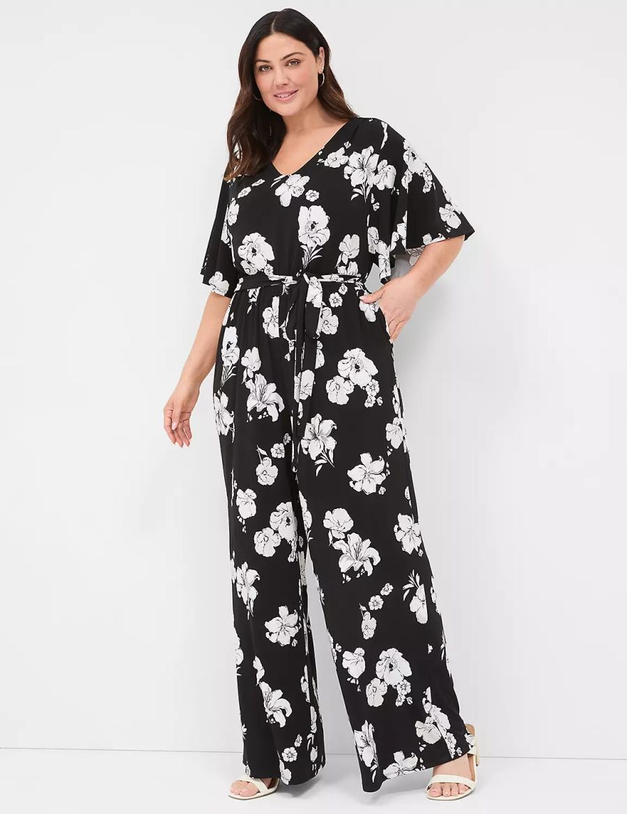 Ολοσωμη Φορμα γυναικεια Lane Bryant Flutter-Sleeve Wide Leg Jersey μαυρα | LOQ2767UZ